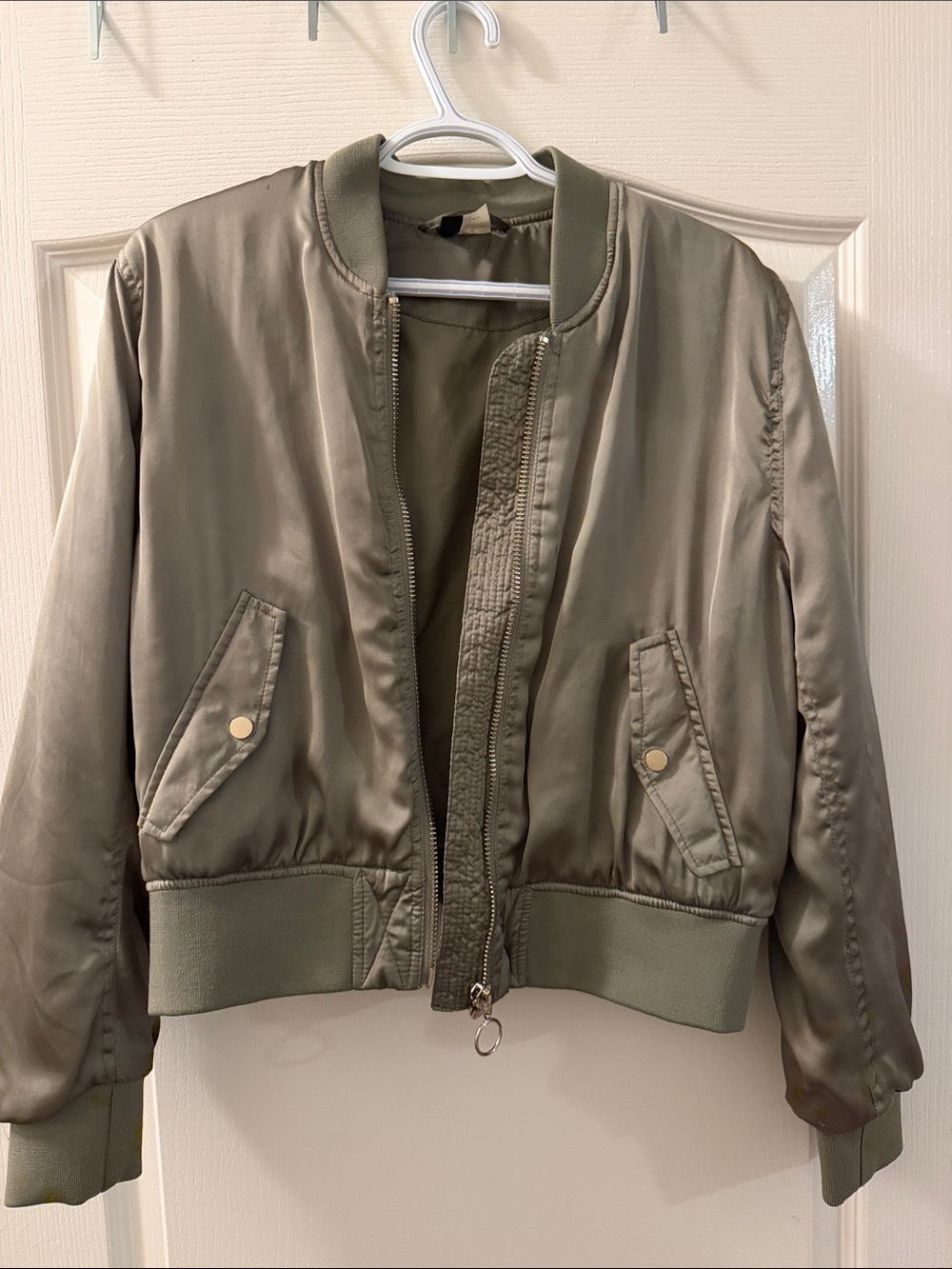 H&M Olive Green Satin Bomber Jacket